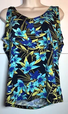 Merona Womes Size Pl Petite Length Top Sleeveless Multi Teal Floral Print • $4.99