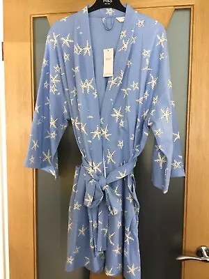 Marks And Spencer Sz Large Dressing Gown Blue Waffle Cotton Bnwt • £17.99