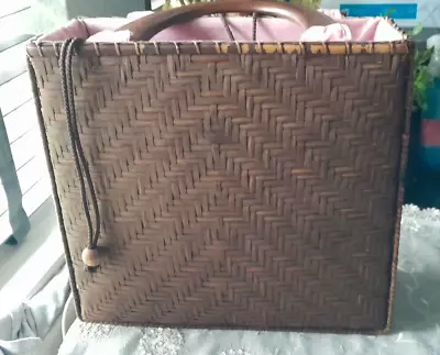 Vintage Ladies  Brown Woven Straw Tote Shopping Bag 27 X 30 Cms • £20.99