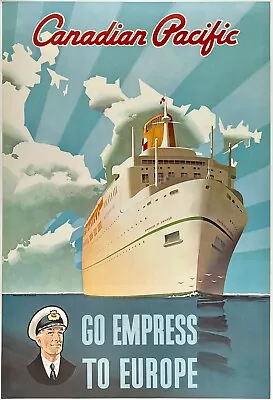 Original Vintage Poster CANADIAN PACIFIC GO EMPRESS TO EUROPE Travel Tourism OL • $1999