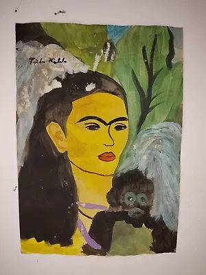 Frida Kahlo Painting Drawing Vintage Sketch Paper Signed Stamped • $99.98