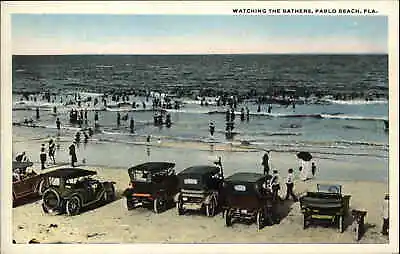 Pablo Beach Jacksonville Florida FL Classic Cars Watch Bathers Vintage Postcard • $8.29