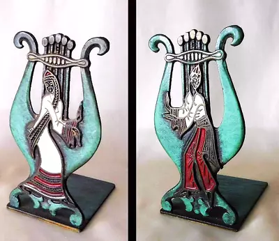 Vintage LYRE SHAPED METAL BOOKENDS From ISRAEL • $15