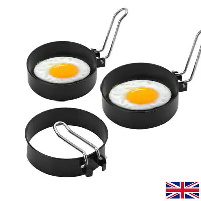 Non-Stick Egg Ring Frying Egg Pancake Mold Poach Folding Handles - UK • £4.19