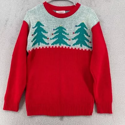 Vintage Pendleton Christmas Sweater Womens Large Red Wool Trees Buttons USA Made • $34.95