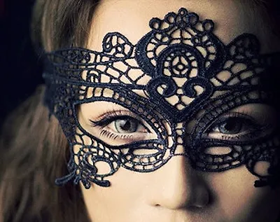 Stunning Black Venetian Masquerade Mask Eye Halloween Party Lace Fancy Dress UK • £3.59