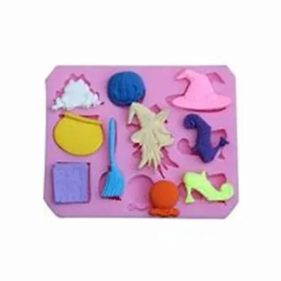 Halloween Witch Toad Shoes Cauldron Broomstick Figure Cake Decorate Icing Mould • £5.35