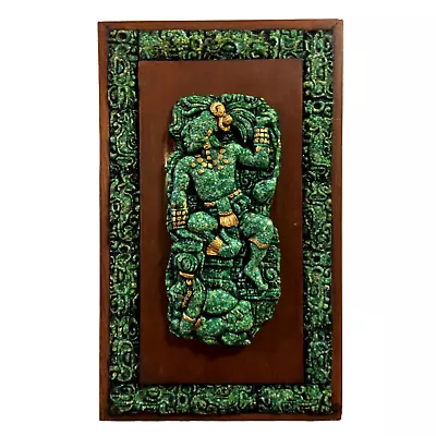 VTG Zarebski Aztec Mayan Style Colored Stone Resin Wood Relief Plaque Wall Art • $134.95