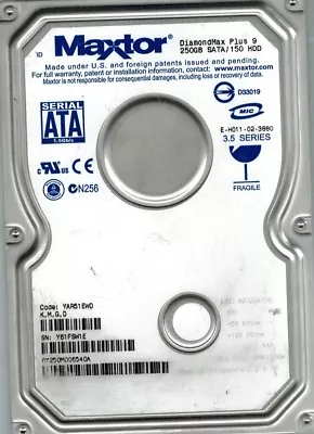 Maxtor 6Y250M0 250GB SATA CODE: YAR51EW0 KMGD • $49