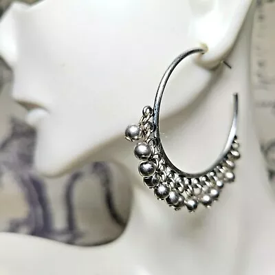 Womens Silver Tone Moroccan Fringe Metal Bead Persian Earrings Tribal Boho Hoops • $13.49