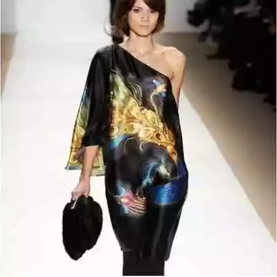 TIBI New York Firebird 100% Silk Dress One Shoulder 3/4 Butterfly Sleeve Size 6 • $78