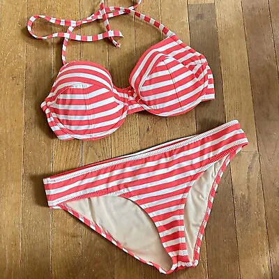 J Crew Women’s Swim Set Bikini Bra Hipster Striped Bathing Suit Red 34D M • $19.99