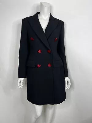 Vtg Moschino Cheap & Chic Black Red Velvet Heart Button Coat I44 • $360