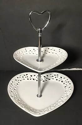 GRACE'S TEAWARE HEART SHAPED 2-TIER SERVER W/EDGE CUTOUTS NO BOX • $24