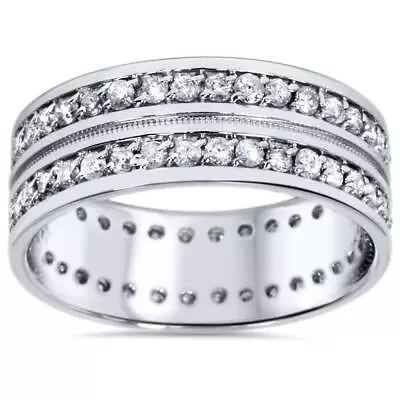 1 1/2ct Mens Diamond Eternity Ring Milgrain Accent 10K White Gold • $999.99