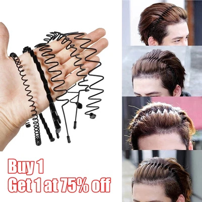 £2.06 • Buy Black Metal Sports Hairband Headband Wave Alice Style Hair Band Unisex Women Men