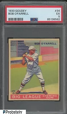 1933 Goudey #34 Bob O'Farrell St. Louis Cardinals PSA 5 EX • $53