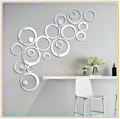 £8.29 • Buy UK 3d DIY Circle Art Mirror Effect Wall Sticker Mural Home Room Acrylic Decor