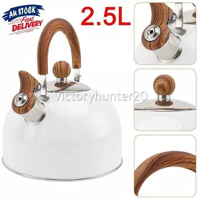 2.5L White Whistling Tea Kettle Water Kettle Stainless Steel For Stovetops AU • $27.70