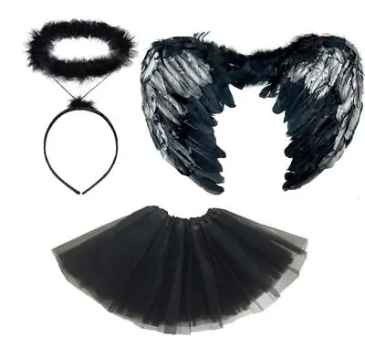 £6.99 • Buy Dark Angel Wings And Halo Halloween Fancy Dress Costume Party Ladies Womens