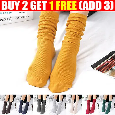 Women Slouch Scrunchy Socks High Boot Cotton Lady Girl Long Loose Stacked Socks • £5.89