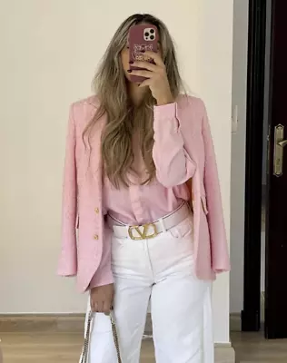 Zara New Woman Textured Tailored Blazer Jacket Gold Buttons Pink 2905/481 Xs S • $99.99