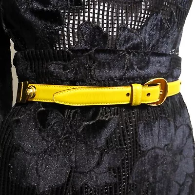 SALVATORE FERRAGAMO Women's Belt  Yellow Leather Gold Hinged  78 Cm 30.5 Inches • $275
