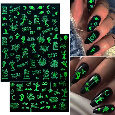 Luminous Halloween 3D Nail Stickers Glow In Dark Design Decals Nail Decoration • $1.95