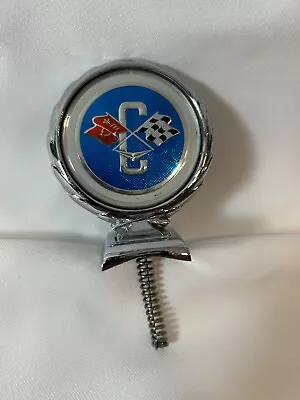 Vintage CHEVY CORVETTE  Cross Crossed Flags Emblem Hood Ornament GEM CHEVROLET • $29.95