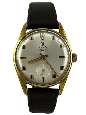 Rare Men's Wristwatch Yema Hand Wound Kal. Jfj With Golden Pointers Defective • $198.64