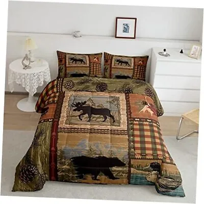  Rustic Comforter Set For Cabin Lodge Vintage Bear Moose Mallard Queen Multi 41 • $84.40