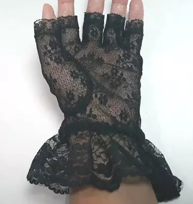 Vintage Black Lace Fingerless Gloves 80s 90s Wrist Ruffle Madonna Role Play • $19.95