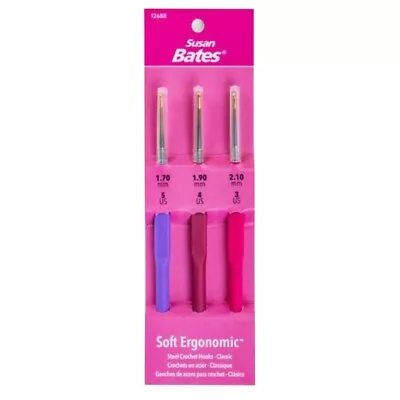 Susan Bates Steelite Soft Ergonomic Steel Crochet Hook Set 1.7mm 1.9mm 2.1mm • $8.99