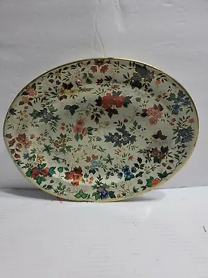 Daher Tin Serving Bowl Decorated Ware Vintage Oval Floral England • $12