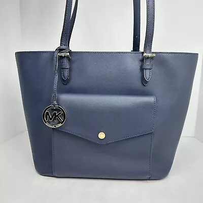 Michael Kors Jet Set Navy Saffiano Leather Pocket Tote Bag • $62.99