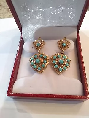 Vintage Stunning 14k Yellow Gold Sleeping Beauty Turquoise Clip Earrings 🩵 • $525