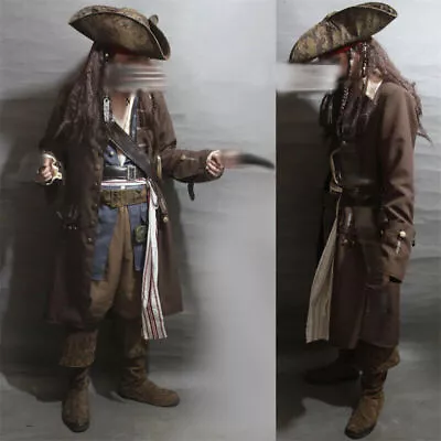 Pirates Of The Caribbean Cosplay Costume Jack Sparrow Outfits Halloween Unisex • £153.95