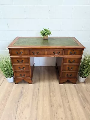 Vintage Green Leather Top Captains Pedestal Desk  • £389