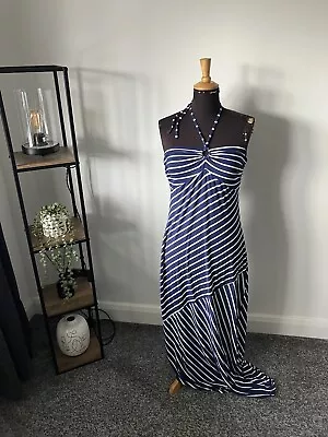 BNWT M&S Maxi Dress Size 14 - Navy Blue Striped - Halterneck Beachwear • £4.99