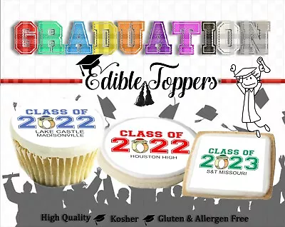 Custom Graduation Edible Cookie Toppers Cupcakes Wedding Sugar Paper Disc 2022 • $8.30