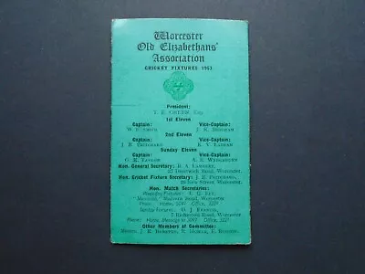 £1 • Buy Worcestershire: Worcester Old Elizabethans' Assoc. Cricket Fixture Card 1953