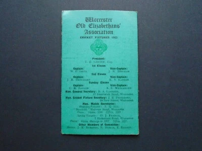 £1 • Buy Worcestershire: Worcester Old Elizabethans' Assoc. Cricket Fixture Card 1953