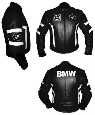White Stripe Sport Armor Adult Mens Motorcycle Jackets Biker Racer Black Leather • $189