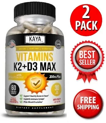 (2 Bottles) Vitamin K2 (MK7) D3 5000 IU Supplement BioPerine Capsules Immune • $18.36