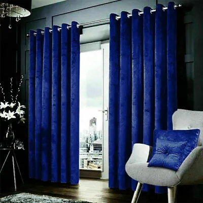 Heavy Crush Velvet Ring Top Curtains Fully Lined Ready Made Eyelet Curtains Pair • £8.85