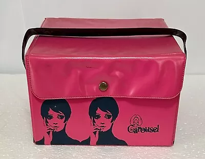 Vintage 1960’s Carousel Hot Pink Vinyl Wig Box Carrying Case - Pop Art Graphics • $49.99