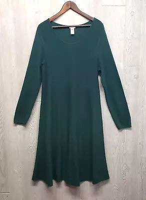 J Jill Sweater Dress Womens Large Tall Forrest Green Swing Tiered Knit Stretch • $29.98