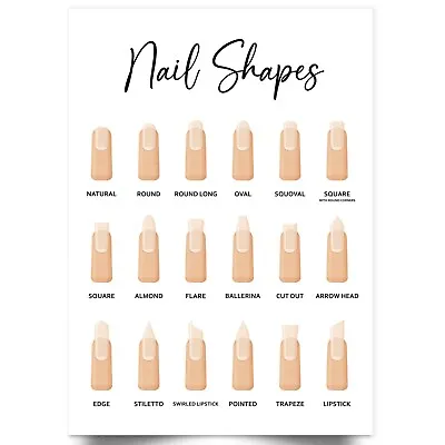 Nail Shape Guide Chart Salon Home Beauty Room Poster Wall Art Print - A5-A1 • £26.99