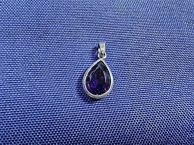 Grandma Grabe's Beautiful Vintage 925 Sterling Silver Amethyst Teardrop Pendant • $0.75