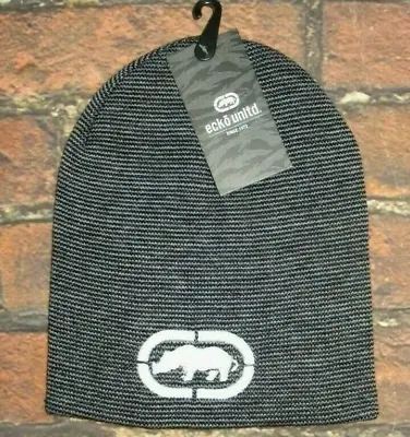 Mens Ecko Unltd Rhino Black Gray Beanie Hat Cap One Size • $15.90